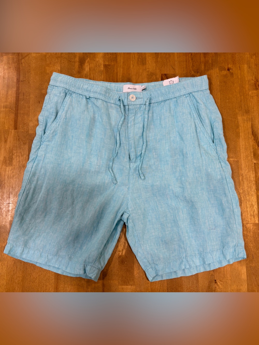 Porter & Ash Men’s Linen Shorts Blue Size L NWT Drawstring 7” Inseam
